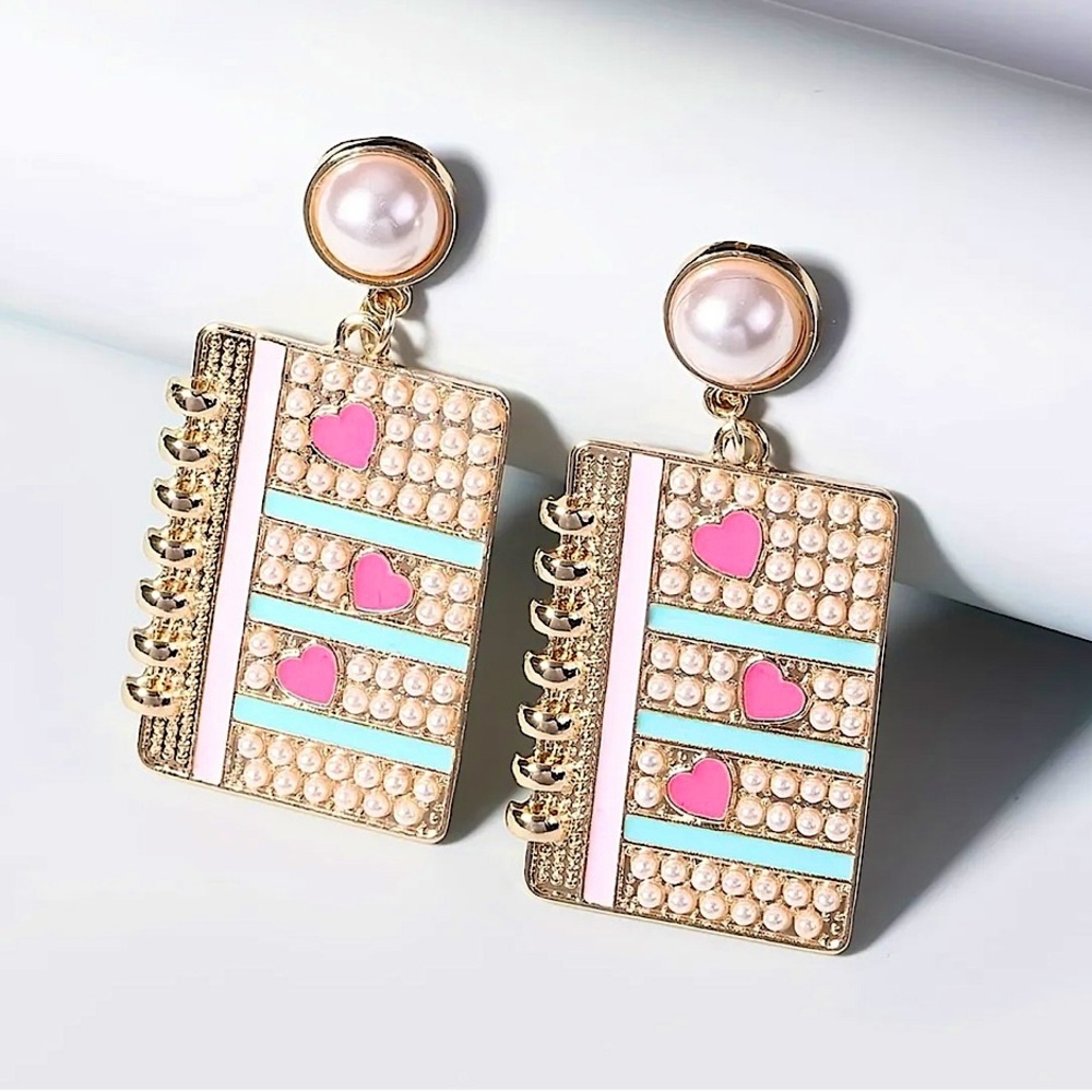 ✏️📘 18K Gold Plated Notebook Dangle Earrings